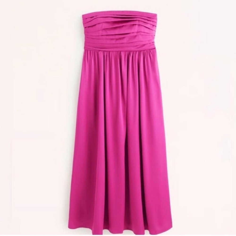 Abercrombie & Fitch Emerson Strapless Pink Satin Midi Dress